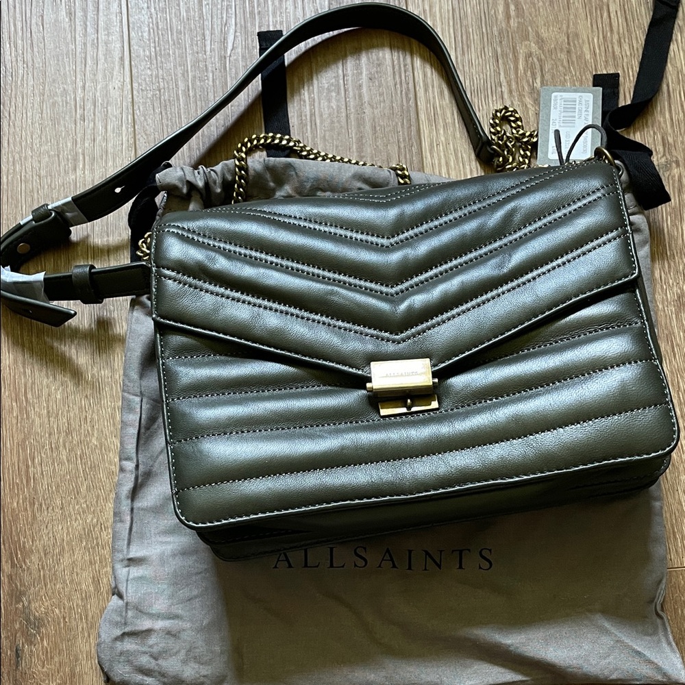 All Saints khaki green Quilted Shoulder Bag